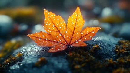 Autumnal Serenity: A Dew-Kissed Maple Leaf