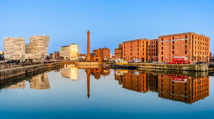 Liverpool, Lancashire, England, UK - March 2022: Royal Albert Docks located in the Waterfront Pier Head Promenade of Liverpool