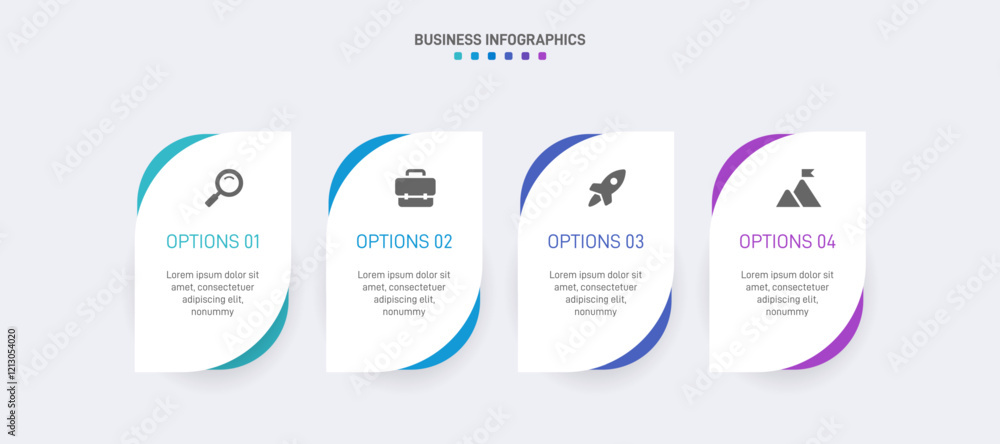 Aufkleber horizontal progress bar featuring 4 arrow-shaped elements, symbolizing the four stages of business s