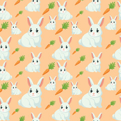 seamless pattern with cute bunny and carrot flat vector illustration