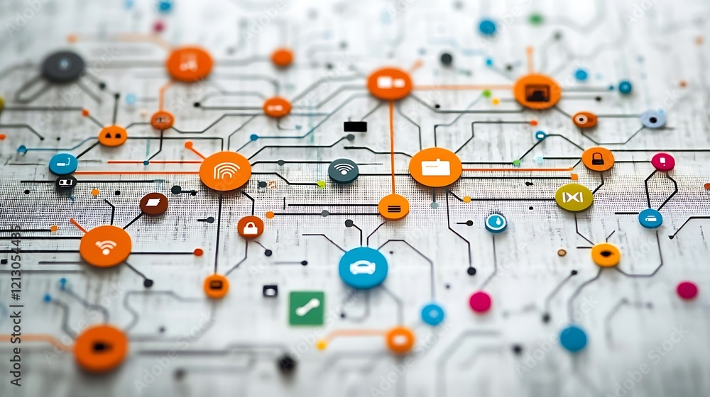 Poster abstract network connections showing data flow and digital communication.