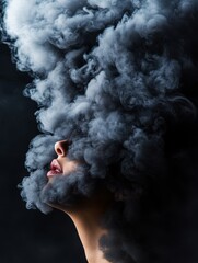 Smoke and Mystery - A woman's face is partially obscured by a swirling cloud of smoke, creating a mysterious and artistic image.