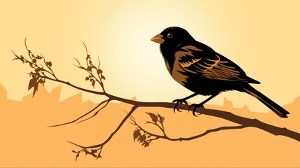 Fototapeta premium Silhouette of a Finch Perched on a Branch Against a Natural Background