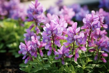 Obraz premium Small Lilac Corydalis Yanhusuo Flower in Bloom. A Spring Blossom of Herbaceous Plant with Delicate Grass Blooms