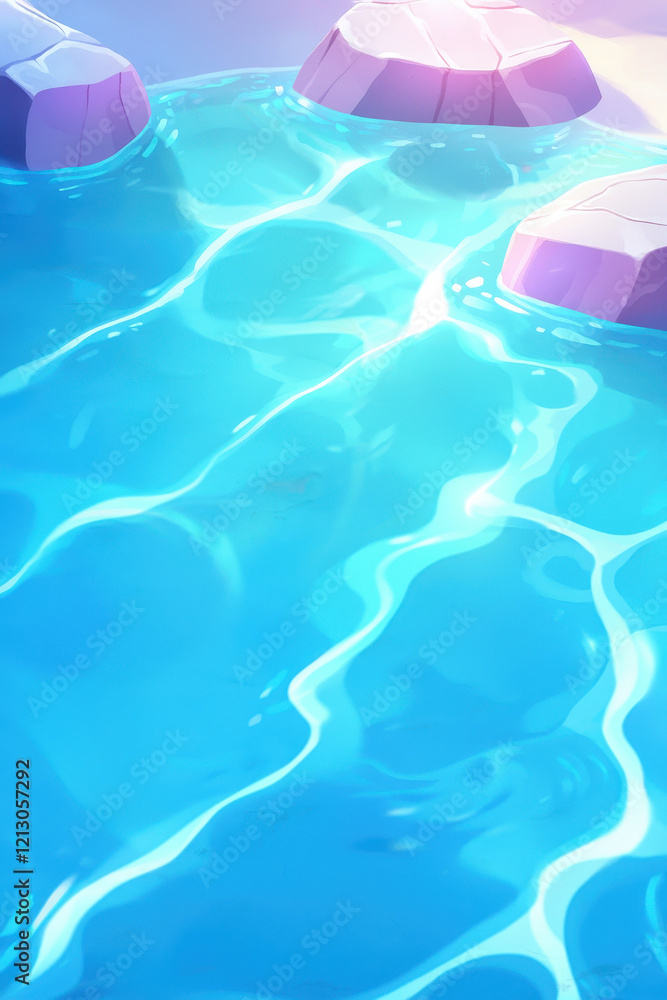 Poster serene and tranquil water surface with sparkling reflection and smooth stones for a calming natural 