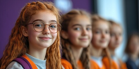Fototapeta premium Young students showcase friendship and individuality during a school event with bright smiles and vibrant outfits
