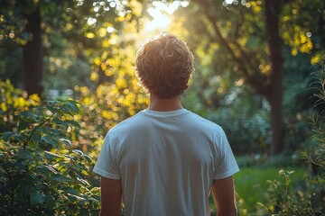 Fototapeta premium Man relishing serenity in a sunlit garden