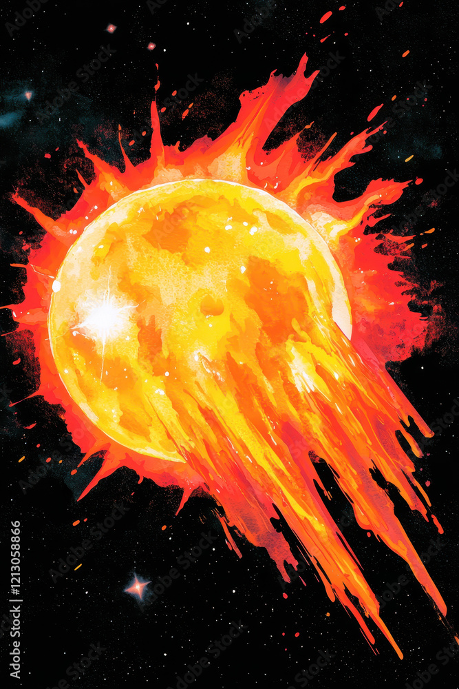 Poster vivid artistic depiction of a solar explosion capturing the dynamic energy and intensity of celestia