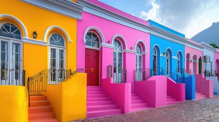 Fototapeta premium Colorful Houses Line Vibrant Street In Cape Town