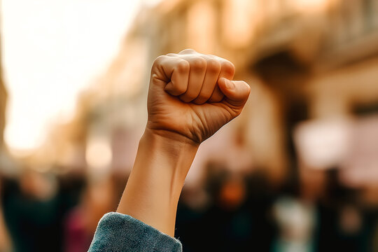 Poing lev&eacute; dans la rue en signe de contestation