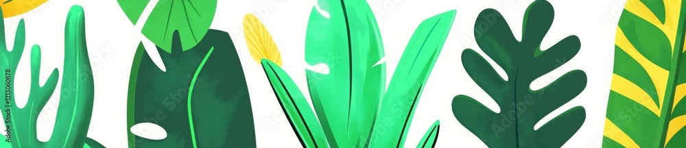 Poster spring green floral border featuring a seamless horizontal pattern with simple flat leaves. ideal fo