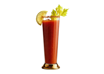 Classic Bloody Mary Cocktail in a Tall Glass with Celery and Lemon Garnish