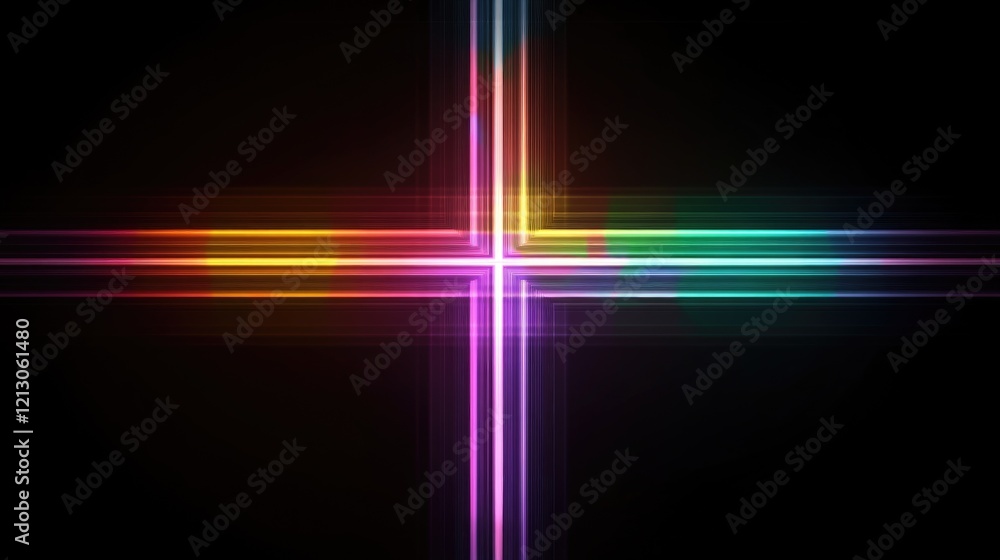 Poster abstract glowing lines cross on dark background creating a bright geometric pattern