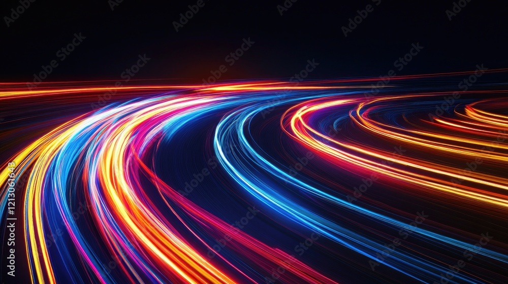 Poster dynamic light trails with vibrant colors creating a sense of speed and movement