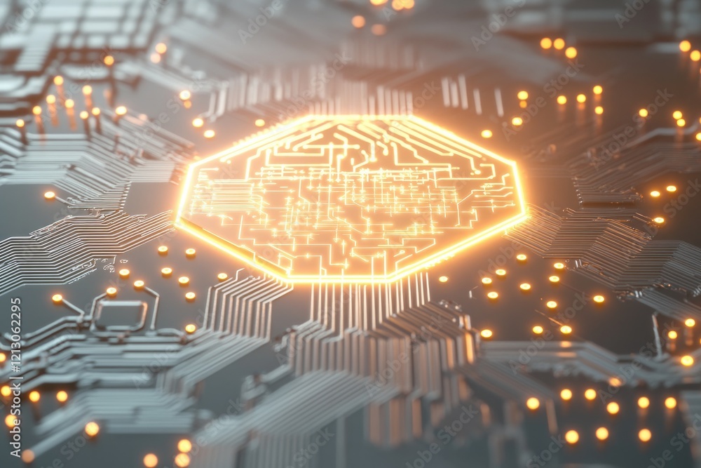 Aufkleber macro shot of glowing microchip with blockchain circuitry etched into it symbolizing high-tech innov