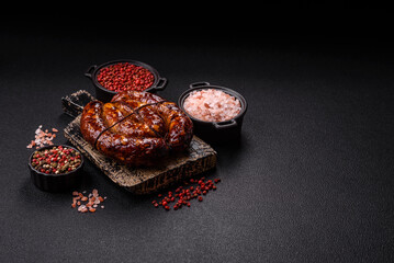 Delicious sausage with salt, spices and herbs