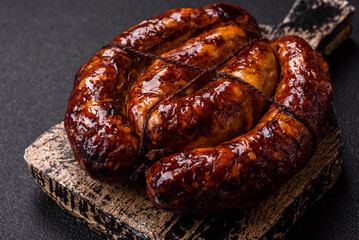 Delicious sausage with salt, spices and herbs