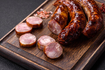 Delicious sausage with salt, spices and herbs