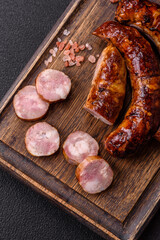Delicious sausage with salt, spices and herbs