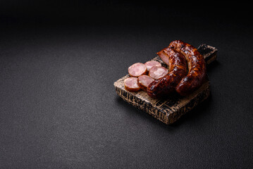 Delicious sausage with salt, spices and herbs