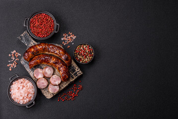 Delicious sausage with salt, spices and herbs © chernikovatv
