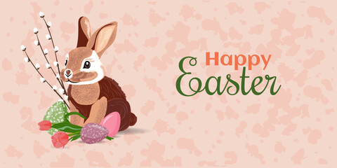 Happy Easter background with easter chocolate eggs. Banner, poster, greeting card. Easter vector illustration in flat style