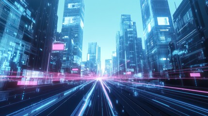 Fototapeta premium Futuristic Cityscape: A Digital Metropolis at Night