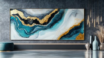 Abstract Gold and Teal Marble Wall Art Print