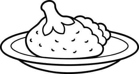 fried chicken thick line art 