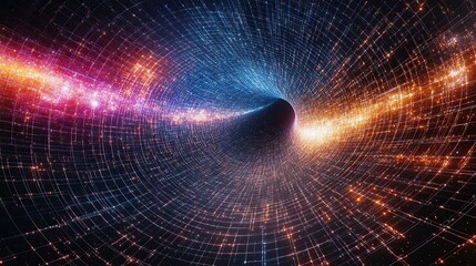 A starry void with luminous geometric patterns shifting across its surface