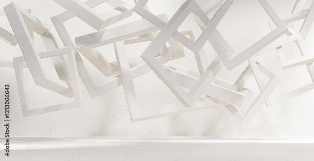 Poster abstract white objects backdrop empty interior studio room background 3d rendering