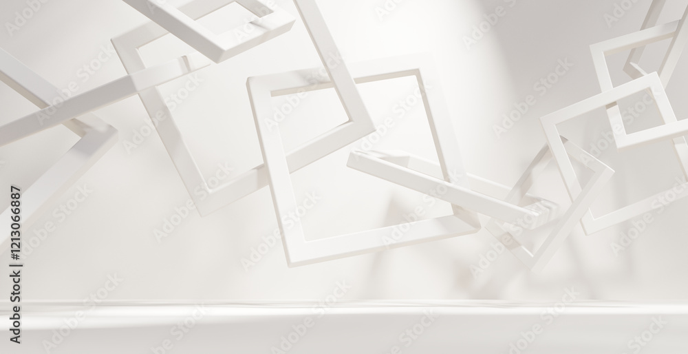 Poster abstract white objects backdrop empty interior studio room background 3d rendering