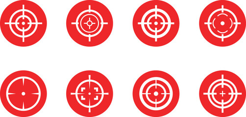 Target destination icon set in flat style. Vector for apps or web shooting sniper rifle target circle logo for a gun sight and a focus sign Crosshairs Bullseye isolated on transparent background