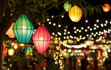 Obraz premium Vibrant Paper Lanterns illuminate Night Festival