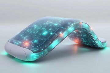 Futuristic device with glowing circuits.