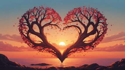 Heart Tree Love For Nature Red Landscape very most of the beautiful At Sunset