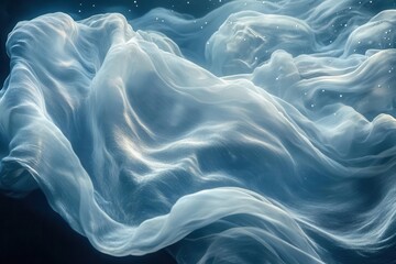 Obraz premium floating fabric in ethereal blue water bubbles dancing around flowing textiles soft underwater lighting creates dreamy atmosphere