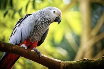 Obraz premium African Gray Parrot with Imitating Skills. Exquisite Bird with Tropical Red Feather and White View