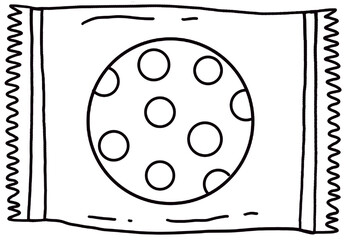 black and white outline bubblegum, candy, chocolate packaging.