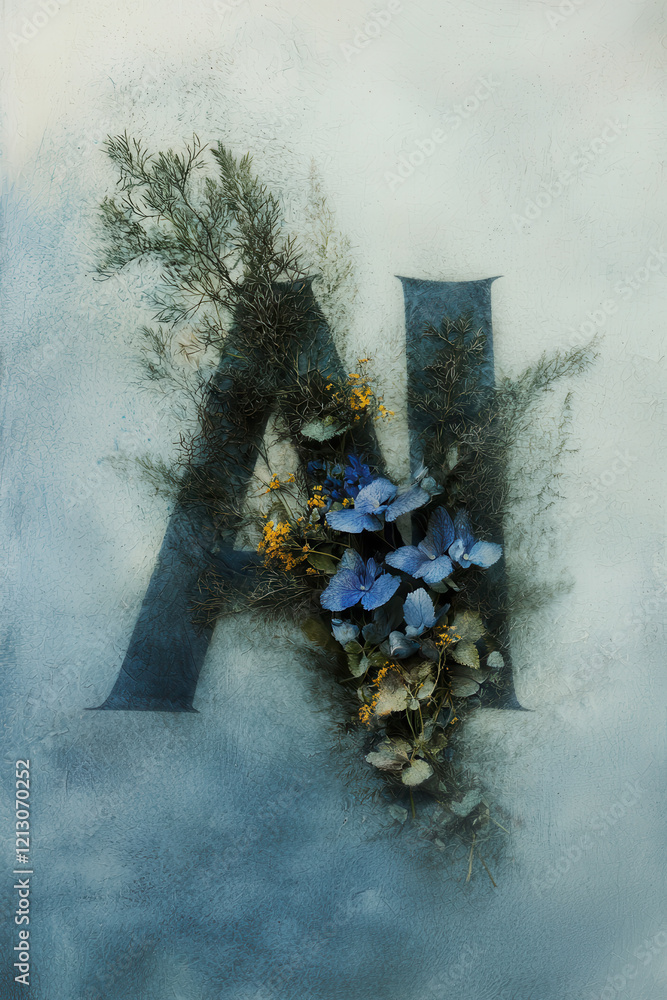 Poster elegantly designed typography with botanical elements - an artistic fusion of nature and text in vib
