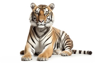 Obraz premium Tiger Isolated on White Background. Angry and Beautiful Bengal Tiger - a Majestic Beast of Asia and Africa