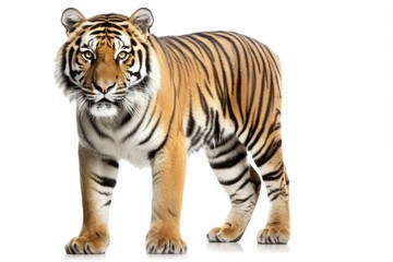 Obraz premium Tiger Isolated on White Background. Beautiful Bengal Beast from Asia with Fiery Anger