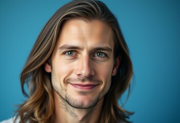 A portrait of a man with long hair and a subtle smile