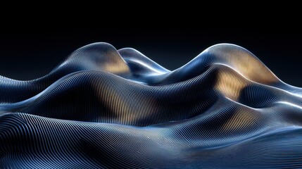 Naklejka premium Abstract metallic landscape with flowing lines on dark background.