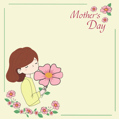 Mother's Day card with daughter holding a flower