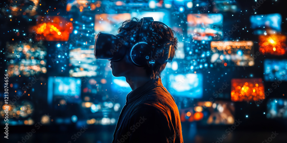 Poster immersive digital interface innovation with virtual reality and multimedia interaction design concep
