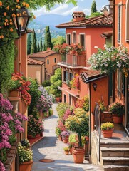 Obraz premium A street scene with a house on the left and a house on the right