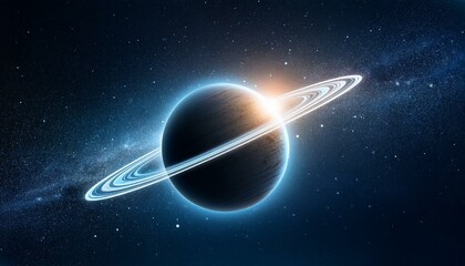 Obraz premium 깊은 우주 속에서 빛나는 고리 형태의 행성, 행성 주위에 떠다니는 작은 별들이 강조된 장면