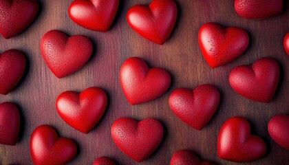 Fototapeta premium Romantic Red Hearts on Rustic Wooden Background Valentine s Day Love Romance Concept