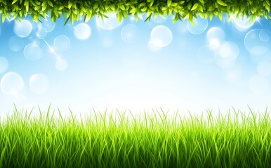 Obraz premium A spring background in light green and blue, with sun shining through and a gentle blur